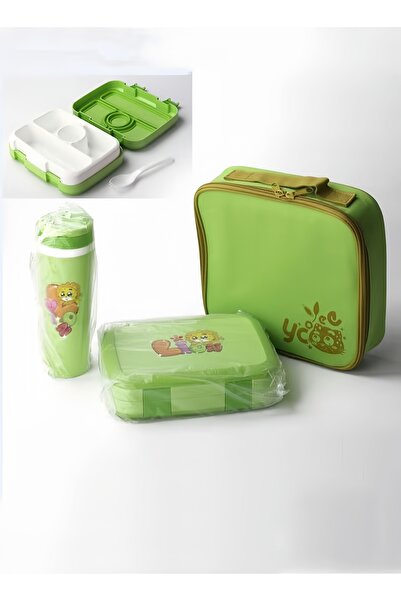 XIUWOO مجموعة صندوق غداء بنتو بخمسة أقسام مع كوب ماء وحقيبة معزولة - أخضر