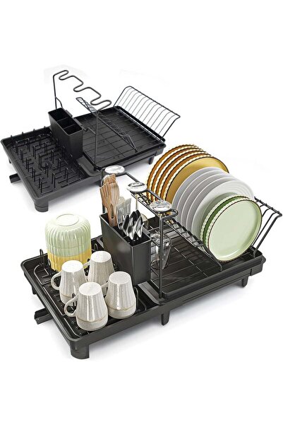 COOYA Dish Drying Rack Carbon Steel Dish Drainer with Drainboard Dish Strainers, Utensil and Cup Holder