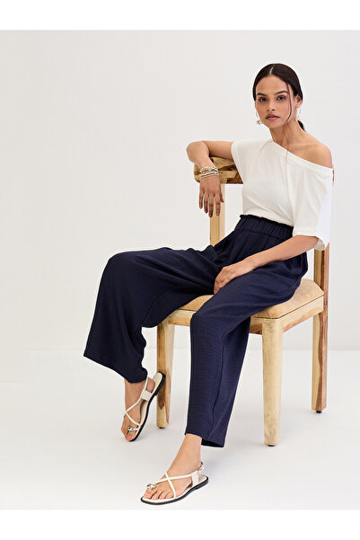 Femmella By Styli Navy Blue Wide Leg Pleat Detail Pants