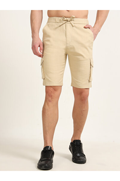 Bushirt By Styli Men Beige Cargo Linen Shorts
