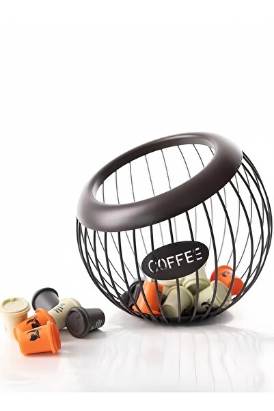 XIUWOO حامل كبسولات القهوة الحديدي على شكل سلة، رف تخزين كبسولات القهوة، سلة مائلة - أسود