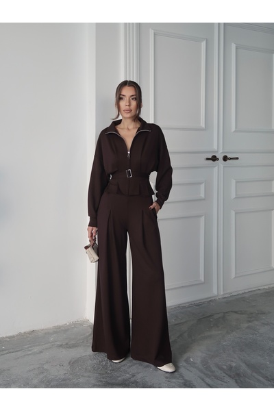 Paw Garage Дамски комплект Zenya с мека текстура от модал, състоящ се от сако с плисета и панталони