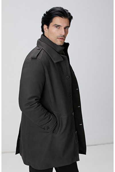 Network Kahverengi Yakası Kürklü Deri Kaban