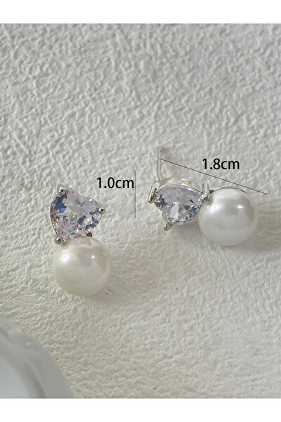 Take Two By Styli Silver Accent Faux Pearl Heart Shape Earrings