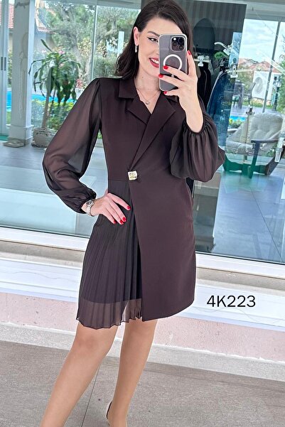 İnce Topuk Ceket Yaka Double Kumaş Elbise 4k223