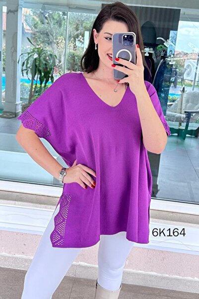 İnce Topuk Openwork Batwing Sleeve Knitwear Blouse 6K164