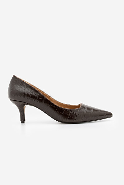 Marjin Women's Stiletto Croco Patterned Heeled Shoes Olfin Brown Croco