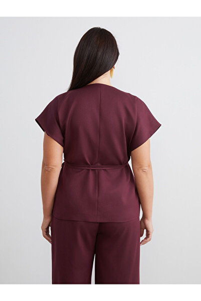 LC Waikiki Plus Size Double Breasted Collar Belted Blouse