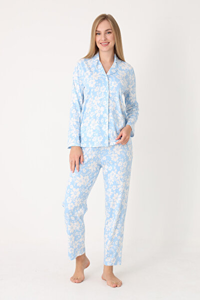 NBB Blue Flower Effect Front Buttoned Pajama Set