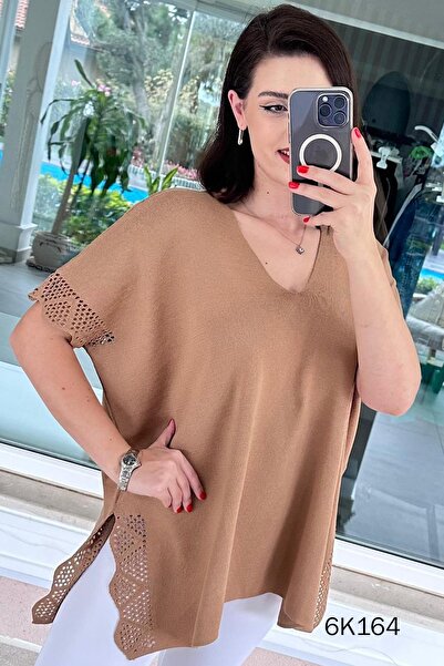 İnce Topuk Openwork Batwing Sleeve Knitwear Blouse 6K164