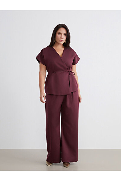 LC Waikiki Plus Size Double Breasted Collar Belted Blouse