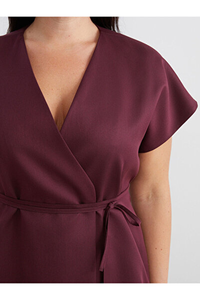 LC Waikiki Plus Size Double Breasted Collar Belted Blouse