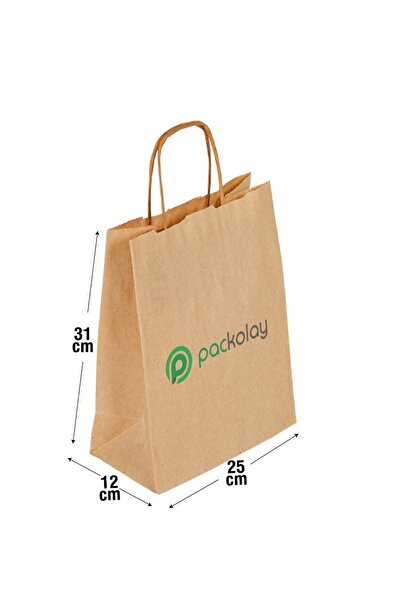 Recopack Baskılı Karton Kraft Çanta 25x12x31 cm (100 Adet) Kahverengi