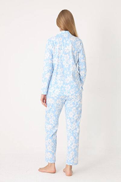 NBB Blue Flower Effect Front Buttoned Pajama Set