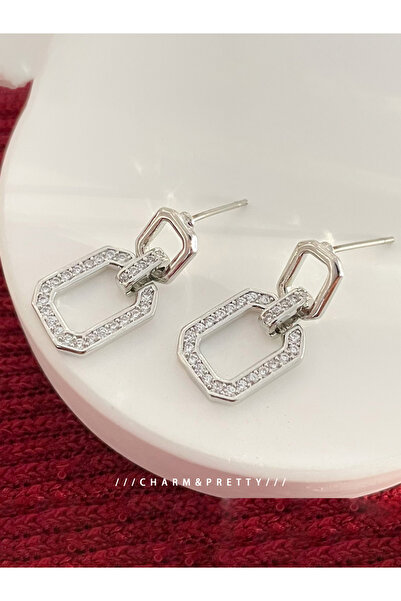 Take Two By Styli Silver Square Hollow Embellished Earrings