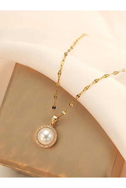Take Two By Styli Gold Faux Pearl Embellished Drop Necklace