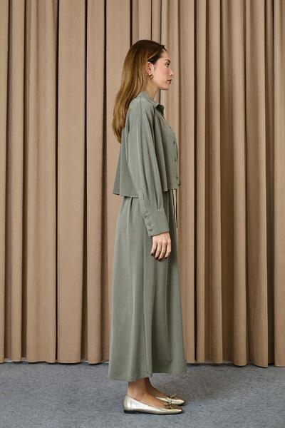 Puane Kadın Gömlek Detaylı Elbise - 12658ELB - Haki