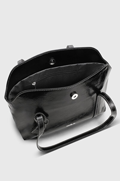 Housebags Rugan Siyah Kapaklı Bowling Omuz Çantası 270