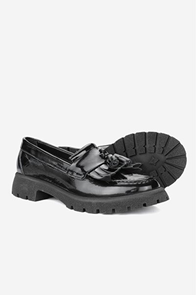 TUNAELLİ ДАМСКИ МОКАСИНКИ ОТ ЧЕРНА ЛАЧЕНА КОЖА С ЕСТЕСТВЕНА КОЖА И РЕНИ, РАЗМЕР 36-41