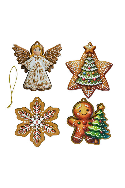 OEM Set 4 globuri 3D din lemn cu model de turta dulce, 8*7 cm