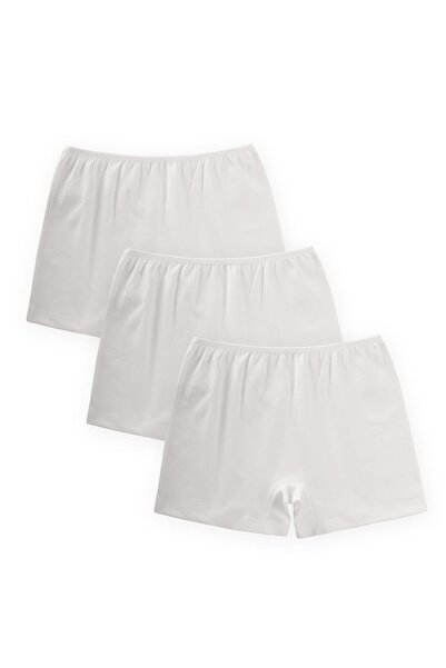 Cigit Triple-Piped Girls' Boxer Shorts 2-9 Years Old Ecru