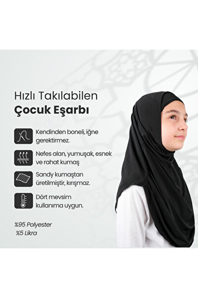 ihvan online Practical Ready-To-Wear Children's Shawl with Attached Bones Black