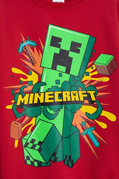 Cansın Mini Червен комплект спортен екип с принт за момчета 23268