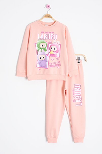 Cansın Mini Σετ αθλητικής φόρμας για κορίτσια με στάμπα με χαρακτήρες σολομού 23278