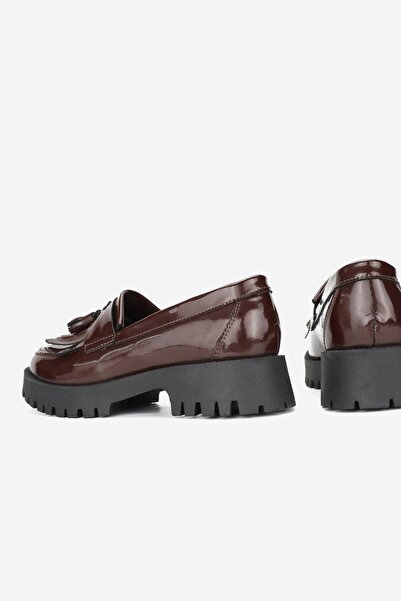 TUNAELLİ ЖІНОЧІ БОРДОВІ ЛАКОВАНІ ТУФЛІ З НАТУРАЛЬНОЇ ШКІРИ 3641 РОЗМІР МОКАСИНИ З КОМПАСОМ