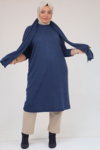 Eslina 58158 Plus Size Mir Tunic with Scarf Model - Indigo