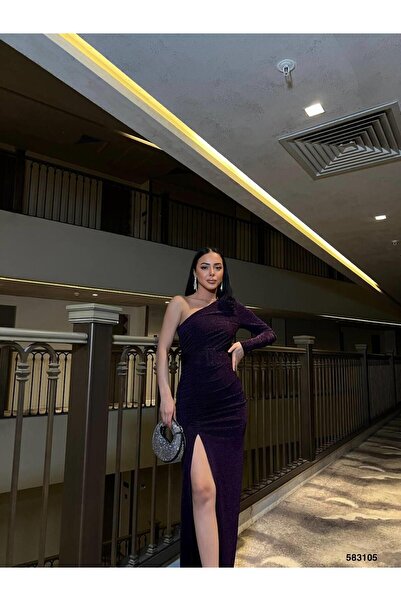 Modafeminen Rochie de seara cu fantă cu un singur umar cu detaliu trandafir 583105 VIOLET