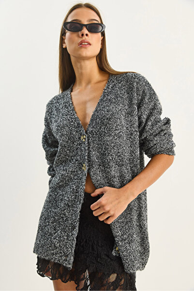 Bianco Lucci Kadın V Yaka Oversize Buklet Carmen Triko Hırka 2433 60283679