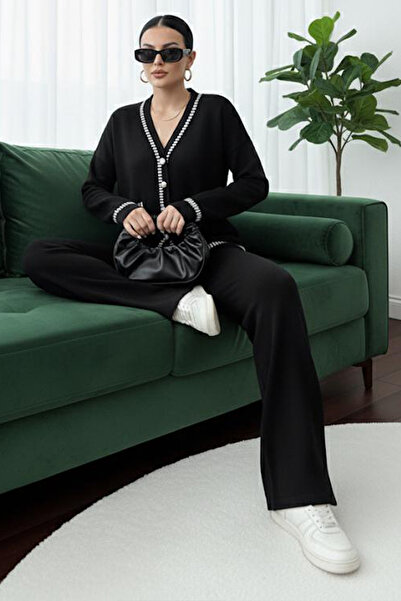 giyze Kesik Çizgili Ceket Takım H25306 Siyah