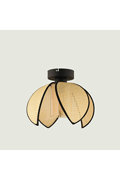 Bella Maison Nerida Plafonyer Rattan Avize Krem-Siyah (26x20 cm)