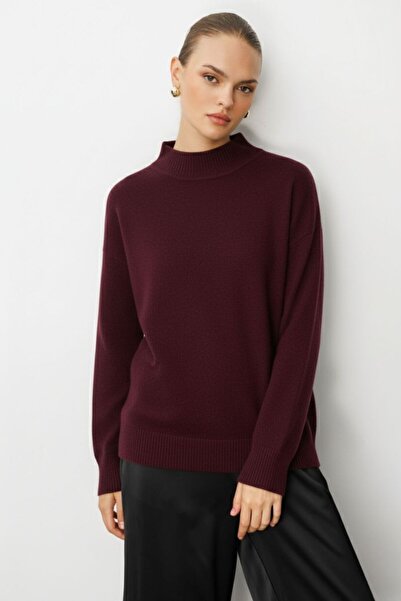 Mizalle Basic Yarım Balıkçı Mürdüm Triko Kazak