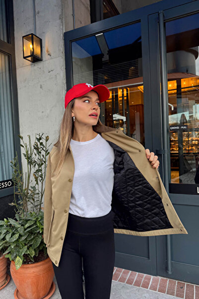 Sue Store Χακί βελούδινο μπουφάν με φερμουάρ, καπιτονέ γαμπαρντίνα