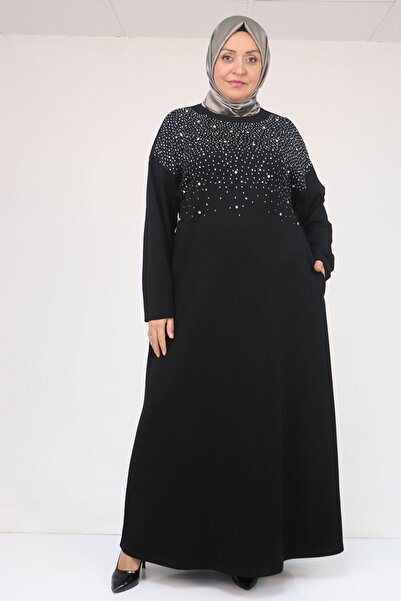 Eslina 42033 Büyük Beden Yandan Cepli Modal Elbise - Siyah