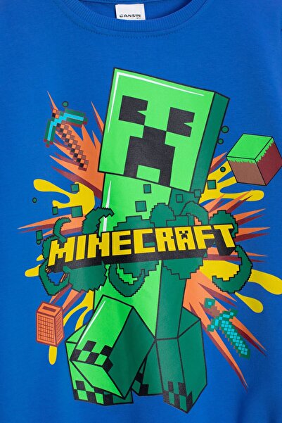 Cansın Mini Σετ αθλητικής φόρμας με λαιμόκοψη με στάμπα μπλε αγοριού 23264