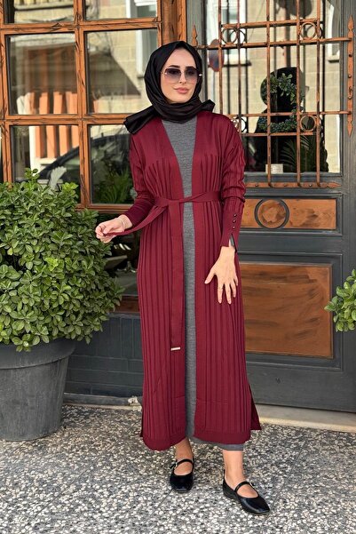 Kayra Kuşaklı Uzn Triko Hırka KA-A25-TRK24 Bordo