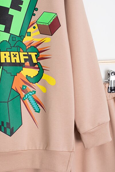 Cansın Mini Κρεμ Σετ αθλητικής φόρμας για αγόρια με στάμπα με λαιμόκοψη 23265