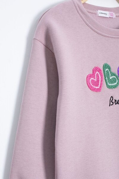 Cansın Mini Φούτερ για κορίτσια με κέντημα σε σχήμα καρδιάς σολομού επένδυση fleece 23253