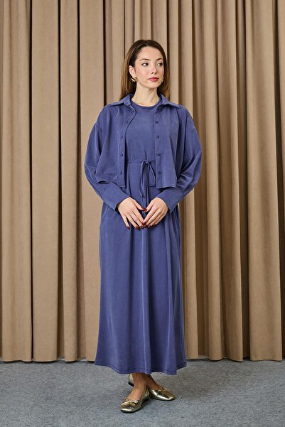 Puane Rochie cu detaliu cămașă pentru femei - 12658ELB - Indigo