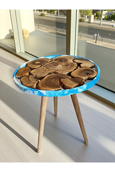 Home Olivia Zeytin Ağacı Aqua Print Kaplama Üst Çerçeveli Dekoratif Yan Sehpa