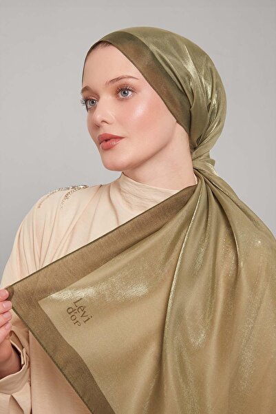 Levidor Haki Şerit Desen Kehribar Şal