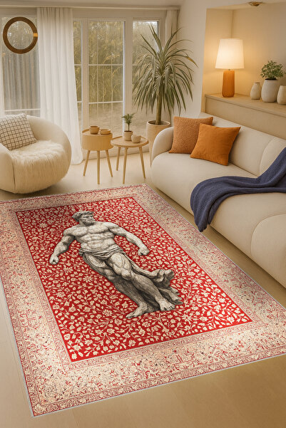 Rugs Modern Halı MOSSO Yunan Heykeli Temalı Desen Dokuma Taban Vintage Dekora...
