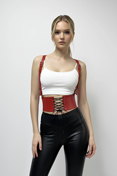 Angels Passion Omuzdan Askılı Şık Kalın Bel Kemeri, Suni Deri Kalın Kemer