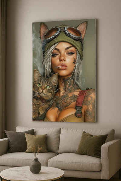 BLT DİZAYN Femeia Războinică și pisică picturi pe sticlă – Putere, Libertate ...
