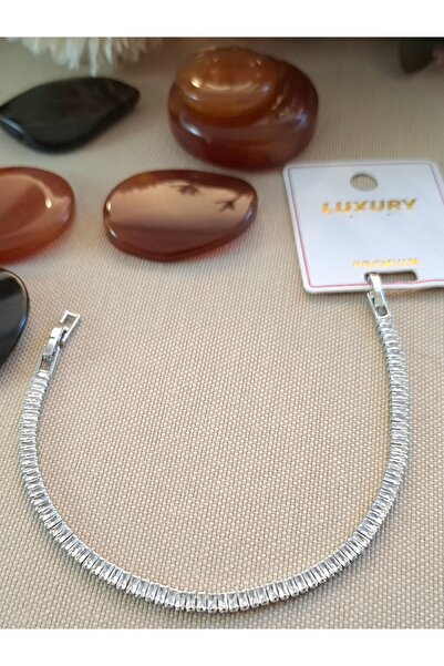 LUXURY BİLGE TAKI Premium Baget Zirkon Taşlı Su Yolu Çelik Bileklik Modern Ta...