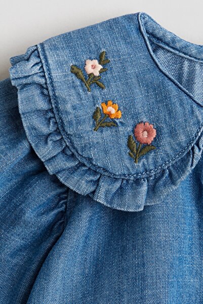 H&M İşleme Detaylı Kot Elbise