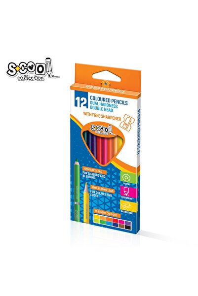 S COOL Double-ended colored pencils with sharpener, 3/4 mm, 12 colors/set - S-COOL